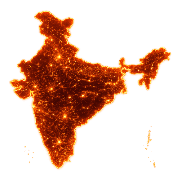 Digital map of India showing network connections