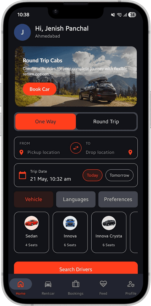 AAVORide mobile booking screen