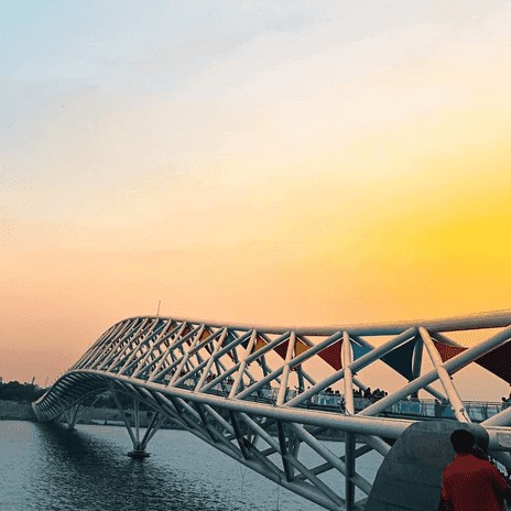 Ahmedabad city bridge at sunset