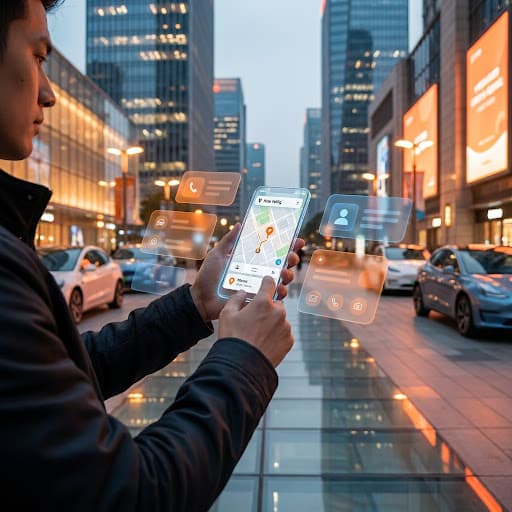 Local city rental ride with map navigation on mobile phone