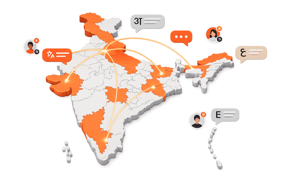 India map showing language-based driver matching coverage